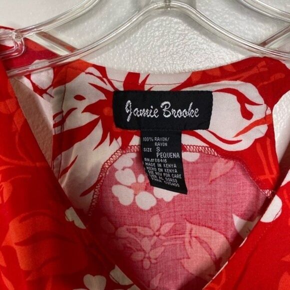 Vintage Hawaiian Red Floral Dress Small Jamie Brooke retro - Picture 4 of 6